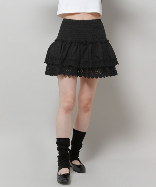 3.3 Field Trip （3.3フィールドトリップ）の「3.3 Field Trip／シャーリングレーススカート（裏地あり）（スカート・レディース・ブラック/ホワイト・FREE）」の10枚目の写真