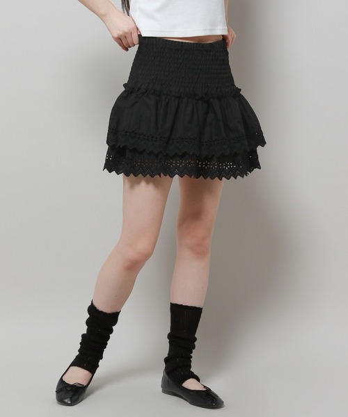 3.3 Field Trip （3.3フィールドトリップ）の「3.3 Field Trip／シャーリングレーススカート（裏地あり）（スカート・レディース・ブラック/ホワイト・FREE）」の11枚目の写真