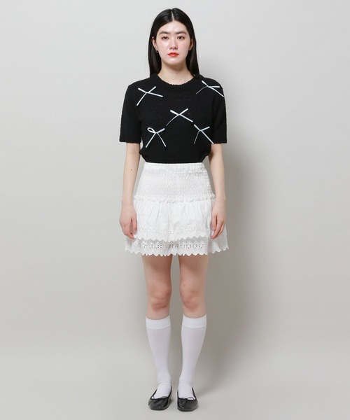 3.3 Field Trip （3.3フィールドトリップ）の「3.3 Field Trip／シャーリングレーススカート（裏地あり）（スカート・レディース・ブラック/ホワイト・FREE）」の13枚目の写真