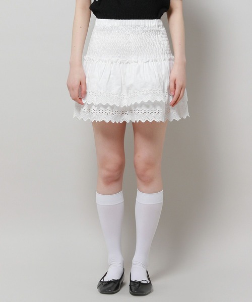 3.3 Field Trip （3.3フィールドトリップ）の「3.3 Field Trip／シャーリングレーススカート（裏地あり）（スカート・レディース・ブラック/ホワイト・FREE）」の14枚目の写真