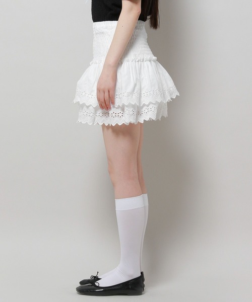3.3 Field Trip （3.3フィールドトリップ）の「3.3 Field Trip／シャーリングレーススカート（裏地あり）（スカート・レディース・ブラック/ホワイト・FREE）」の15枚目の写真