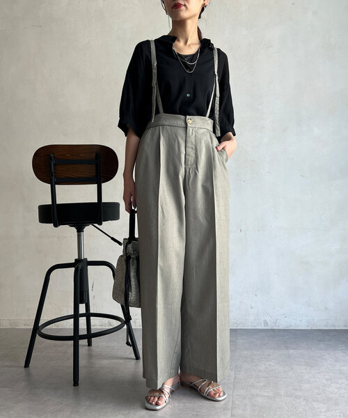 Chez toi（シェトワ）の「サス付ワイドパンツ（その他パンツ・レディース・ブラック/グレイッシュベージュ/ブルー・FREE）」の11枚目の写真