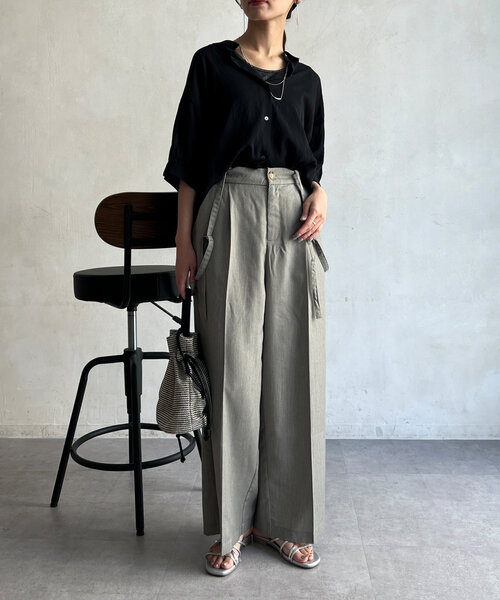 Chez toi（シェトワ）の「サス付ワイドパンツ（その他パンツ・レディース・ブラック/グレイッシュベージュ/ブルー・FREE）」の19枚目の写真