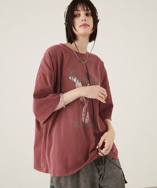 Alfred Alex（アルフレッドアレックス）の「【Alfred Alex】ヴィンテージメイクデザイン ビッグピグメント半袖プリント刺繍Tシャツ（Tシャツ/カットソー・メンズ・オフホワイト/ブラック/ワイン/ワイン系/ブラック系/ブルー/ブラック系2/ワイン系2・M/L）」の6枚目の写真