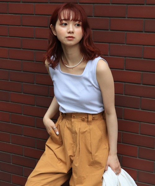 DOUBLE NAME（ダブルネーム）の「前後2WAYラメリブタンク（タンクトップ・レディース・ブラック/グレー/ホワイト/ベージュ・FREE）」の12枚目の写真