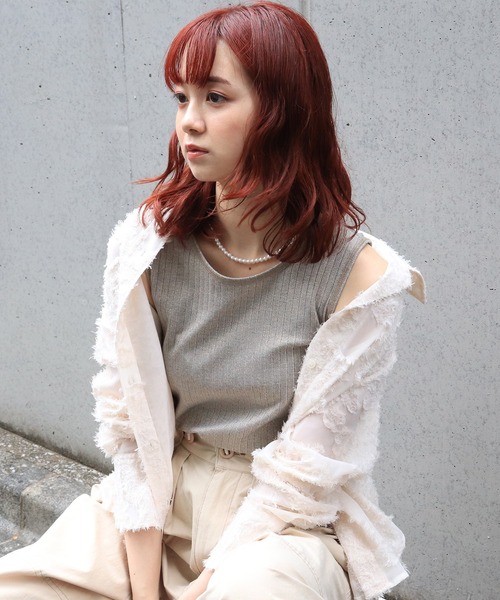 DOUBLE NAME（ダブルネーム）の「前後2WAYラメリブタンク（タンクトップ・レディース・ブラック/グレー/ホワイト/ベージュ・FREE）」の14枚目の写真