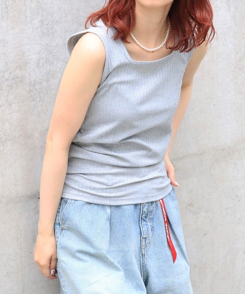 DOUBLE NAME（ダブルネーム）の「前後2WAYラメリブタンク（タンクトップ・レディース・ブラック/グレー/ホワイト/ベージュ・FREE）」の18枚目の写真