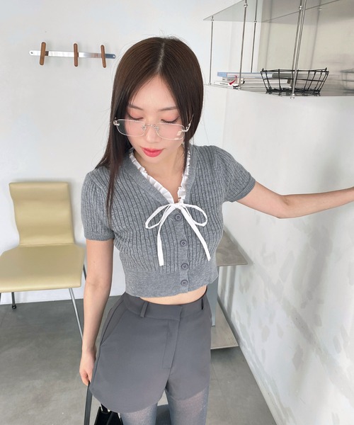 新品未使用】ponpon 半袖ニット Michelle half knit（セール】V