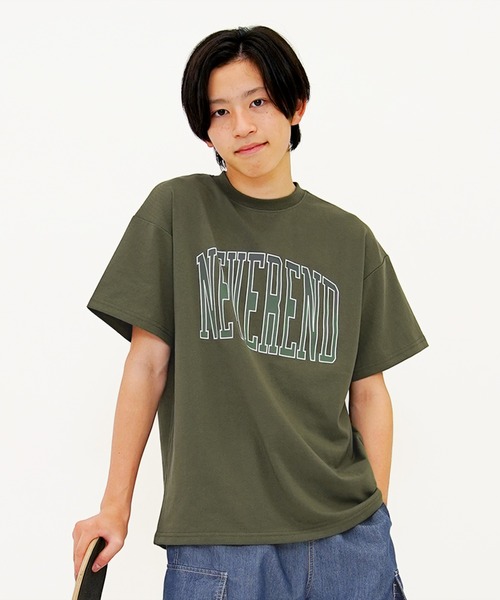 GLAZOS(グラソス)の「【大人向けサイズあり】【防虫加工】フロントグラデーションカレッジロゴ半袖Tシャツ(Tシャツ/カットソー・キッズ・カーキ/ブラック/ホワイト・140cm/150cm/160cm/170cm)」の3枚目の写真