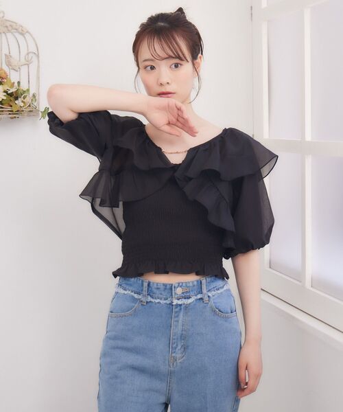 ems excite（エムズエキサイト）の「プレートフリルボレロSET（シャツ/ブラウス・レディース・ブラック/ナチュラル/ブルー・FREE）」の20枚目の写真