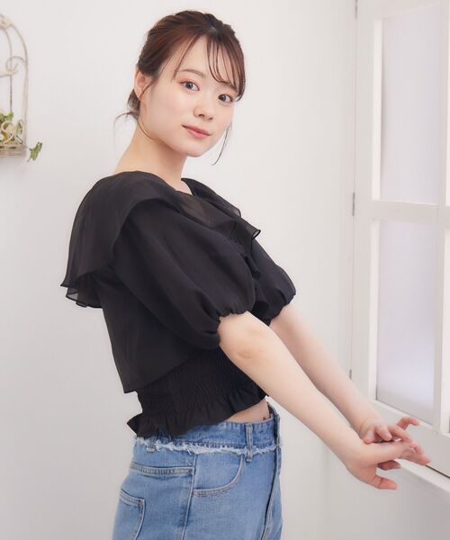 ems excite（エムズエキサイト）の「プレートフリルボレロSET（シャツ/ブラウス・レディース・ブラック/ナチュラル/ブルー・FREE）」の21枚目の写真