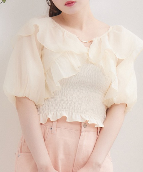 ems excite（エムズエキサイト）の「プレートフリルボレロSET（シャツ/ブラウス・レディース・ブラック/ナチュラル/ブルー・FREE）」の3枚目の写真