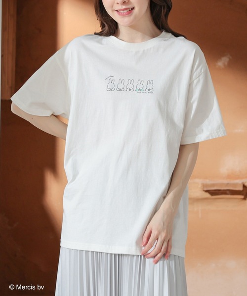 Honeys（ハニーズ）の「ミッフィー／ゆるＴシャツ（Tシャツ/カットソー・レディース・グリーン/ピンク/ホワイト/ベージュ/スミクロ・LL/SS/L/M/S）」の13枚目の写真