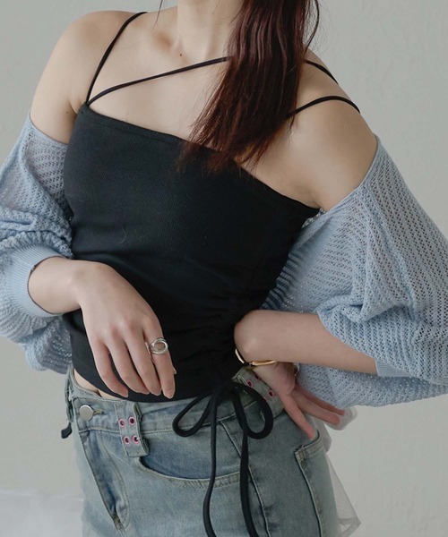 Ambre Neige(アンブルネージュ)の「【カップ付き】サイドリボンドロストキャミソール/【WEB/EC限定商品】(キャミソール・レディース・ライトブルー/ライトグレー/ブラック/オフホワイト・FREE)」の2枚目の写真