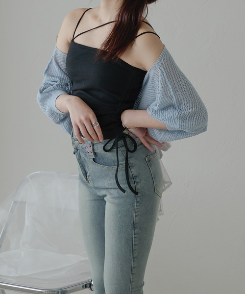 Ambre Neige(アンブルネージュ)の「【カップ付き】サイドリボンドロストキャミソール/【WEB/EC限定商品】(キャミソール・レディース・ライトブルー/ライトグレー/ブラック/オフホワイト・FREE)」の14枚目の写真
