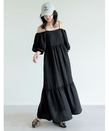 [新色追加][低身長サイズ有]パフスリーブティアードワンピース