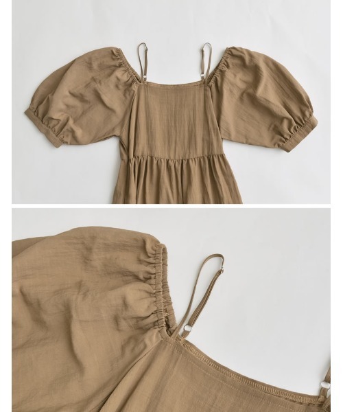 Re:EDIT（リエディ）の「[新色追加][低身長サイズ有]パフスリーブティアードワンピース（ワンピース・レディース・ベージュ/グリーン/ブラック/ブルー・LARGE/MEDIUM/SHORT）」の9枚目の写真