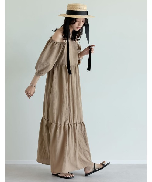 Re:EDIT（リエディ）の「[新色追加][低身長サイズ有]パフスリーブティアードワンピース（ワンピース・レディース・ベージュ/グリーン/ブラック/ブルー・LARGE/MEDIUM/SHORT）」の19枚目の写真