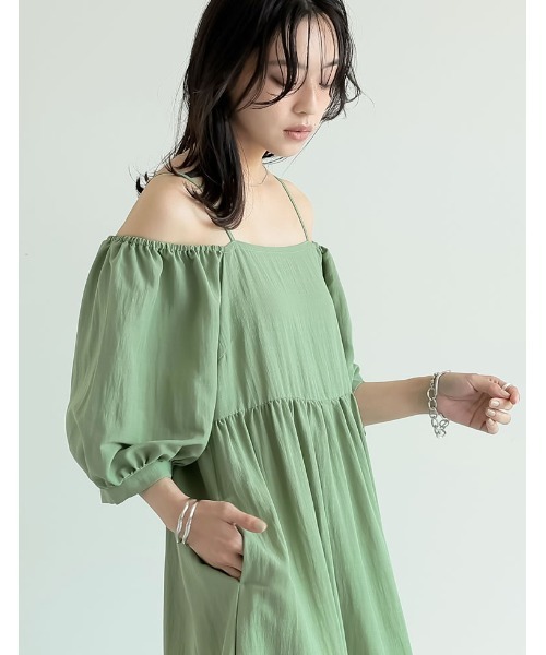 Re:EDIT（リエディ）の「[新色追加][低身長サイズ有]パフスリーブティアードワンピース（ワンピース・レディース・ベージュ/グリーン/ブラック/ブルー・LARGE/MEDIUM/SHORT）」の13枚目の写真