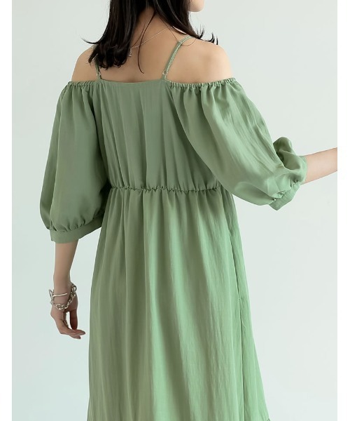 Re:EDIT（リエディ）の「[新色追加][低身長サイズ有]パフスリーブティアードワンピース（ワンピース・レディース・ベージュ/グリーン/ブラック/ブルー・LARGE/MEDIUM/SHORT）」の11枚目の写真