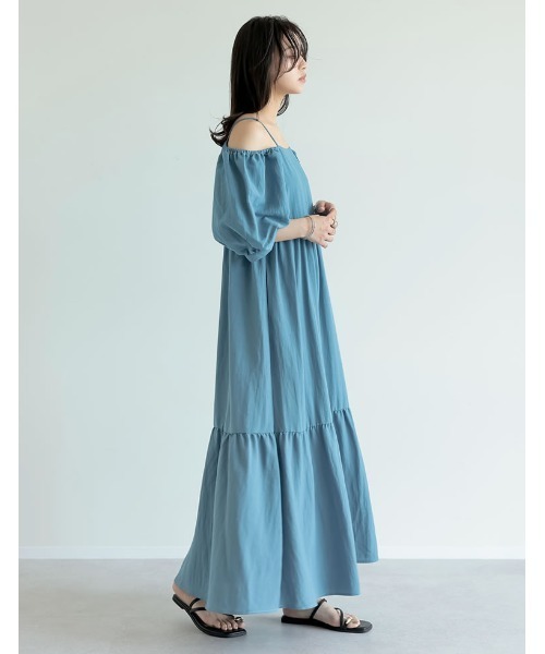 Re:EDIT（リエディ）の「[新色追加][低身長サイズ有]パフスリーブティアードワンピース（ワンピース・レディース・ベージュ/グリーン/ブラック/ブルー・LARGE/MEDIUM/SHORT）」の22枚目の写真