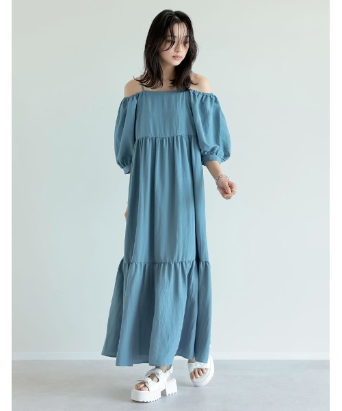 セール】[新色追加][低身長サイズ有]パフスリーブティアードワンピース