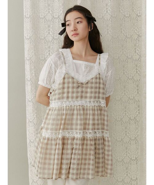 merry jenny(メリージェニー)の「checkフレアベビードール(キャミソール・レディース・ブルー/ブラック/ベージュ・FREE)」の5枚目の写真