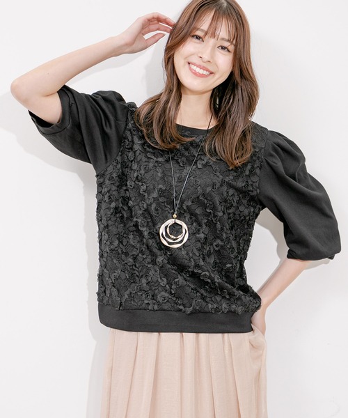 Jayro(ジャイロ)の「花レースプルオーバー(Tシャツ/カットソー・レディース・ホワイト系その他/ブラック・FREE)」の3枚目の写真