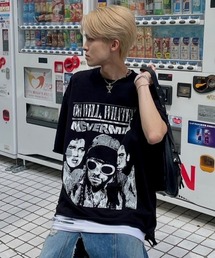 XU | ストリートファッション XU エックスユー print damage tee プリントTシャツ プリントトップス 半袖Tシャツ 半袖トップス ダメージTシャツ ダメージトップス オーバーサイズ 韓国ファッション 韓国ストリート(Tシャツ/カットソー)