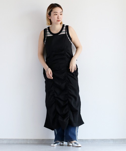 cepo（セポ）の「シャーリングキャミワンピース（ワンピース・レディース・ブラック/オフホワイト・M）」の13枚目の写真