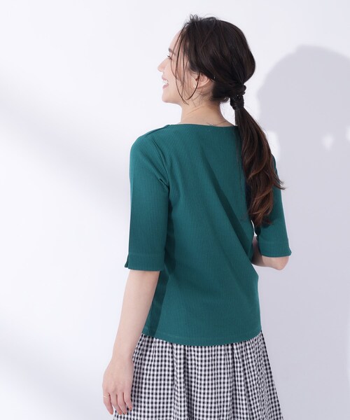 DRESKIP(ドレスキップ)の「◆女性らしさをプラスする テレコハートネック 5分袖トップス(Tシャツ/カットソー・レディース・ブラック/ブルーグリーン/アイボリー/ブラック系2・03/02/04)」の19枚目の写真