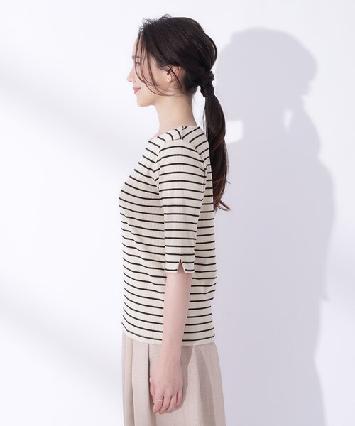 DRESKIP(ドレスキップ)の「◆女性らしさをプラスする テレコハートネック 5分袖トップス(Tシャツ/カットソー・レディース・ブラック/ブルーグリーン/アイボリー/ブラック系2・03/02/04)」の11枚目の写真