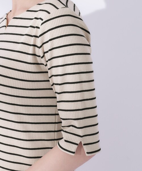 DRESKIP(ドレスキップ)の「◆女性らしさをプラスする テレコハートネック 5分袖トップス(Tシャツ/カットソー・レディース・ブラック/ブルーグリーン/アイボリー/ブラック系2・03/02/04)」の14枚目の写真