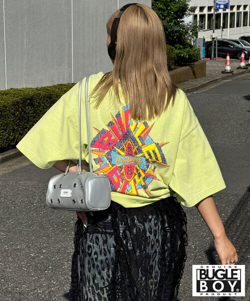 CIAOPANIC（チャオパニック）の「【BUGLE BOY/ビューグル ボーイ】古着ライク加工半袖プリントTシャツ（Tシャツ/カットソー・レディース・ブラック/ホワイト/パープル/オレンジ/ミント/レッド/ライム/ブルー/グレー・FREE）」の5枚目の写真