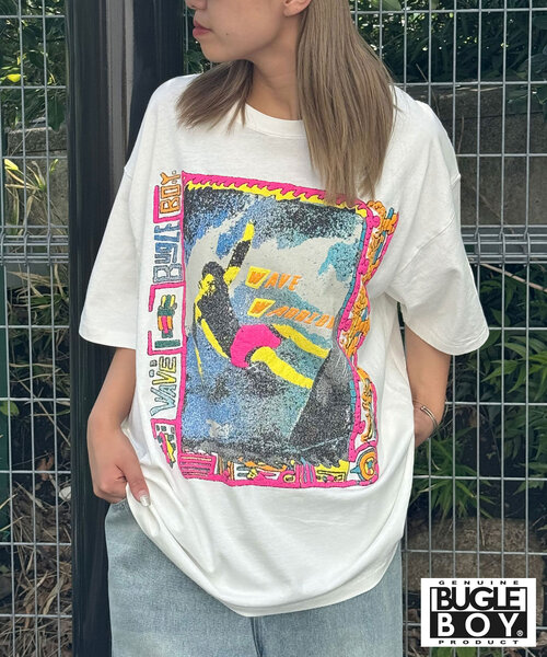 CIAOPANIC（チャオパニック）の「【BUGLE BOY/ビューグル ボーイ】古着ライク加工半袖プリントTシャツ（Tシャツ/カットソー・レディース・ブラック/ホワイト/パープル/オレンジ/ミント/レッド/ライム/ブルー/グレー・FREE）」の10枚目の写真