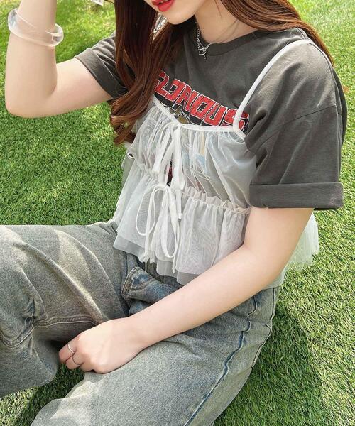 INGNI（イング）の「チュールキャミビスチェトップス（ベスト・レディース・オフホワイト/グレー/ブラック・M）」の6枚目の写真