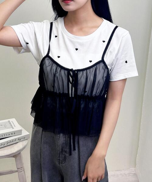 INGNI（イング）の「チュールキャミビスチェトップス（ベスト・レディース・オフホワイト/グレー/ブラック・M）」の4枚目の写真