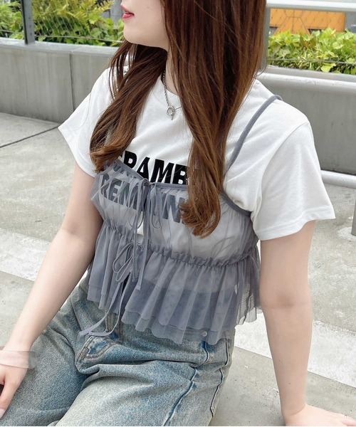 INGNI（イング）の「チュールキャミビスチェトップス（ベスト・レディース・オフホワイト/グレー/ブラック・M）」の3枚目の写真