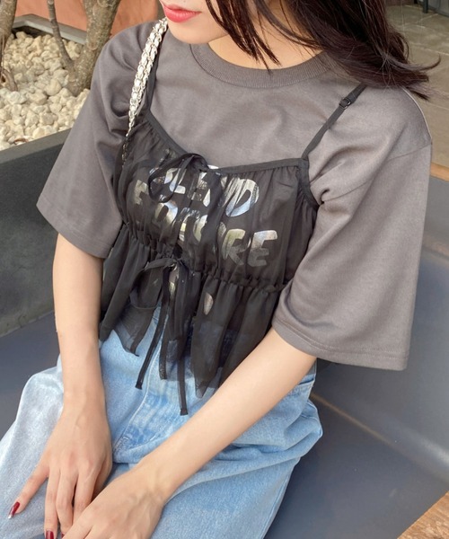 INGNI（イング）の「チュールキャミビスチェトップス（ベスト・レディース・オフホワイト/グレー/ブラック・M）」の2枚目の写真