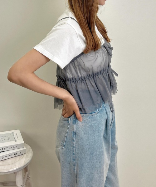 INGNI（イング）の「チュールキャミビスチェトップス（ベスト・レディース・オフホワイト/グレー/ブラック・M）」の20枚目の写真