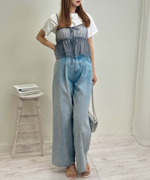 INGNI（イング）の「チュールキャミビスチェトップス（ベスト・レディース・オフホワイト/グレー/ブラック・M）」の11枚目の写真