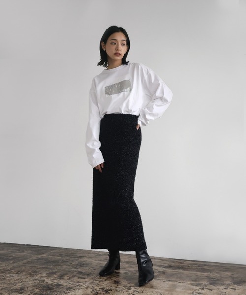 hellam(へラム)の「シルバー箔プリントロングTシャツ(Tシャツ/カットソー・レディース・ホワイト×ゴールド/ホワイト×シルバー/チャコール・FREE)」の22枚目の写真