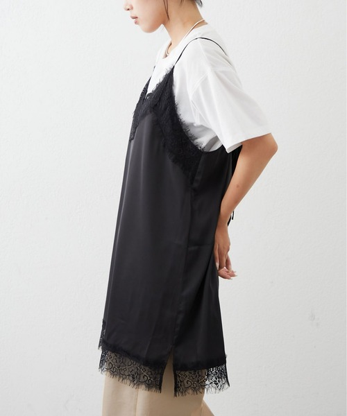 CIAOPANIC TYPY（チャオパニックティピー）の「ランジェリーサテンキャミチュニック（キャミソール・レディース・ブラック/カーキ/イエロー・ONE SIZE）」の9枚目の写真