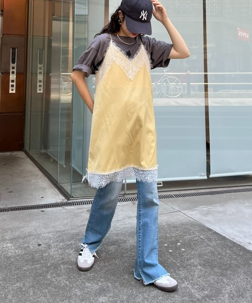 CIAOPANIC TYPY（チャオパニックティピー）の「ランジェリーサテンキャミチュニック（キャミソール・レディース・ブラック/カーキ/イエロー・ONE SIZE）」の5枚目の写真