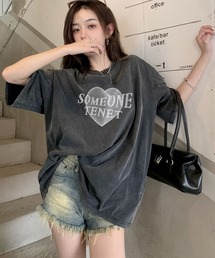 コットン100%グラフィックプリントピグメントビッグロゴTシャツ