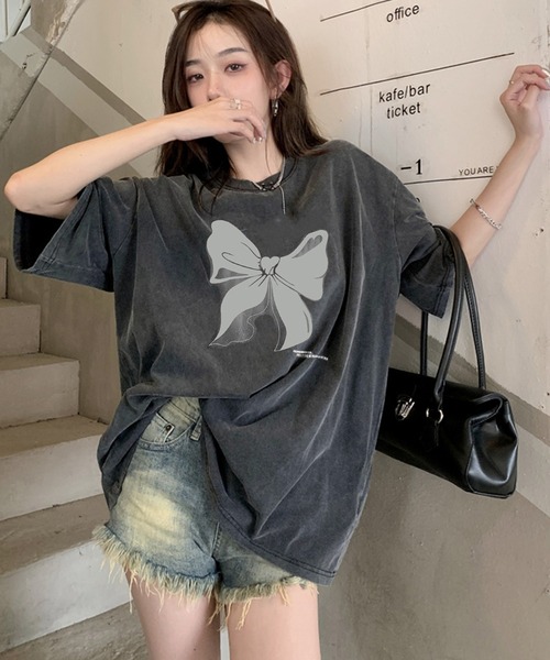 Sibra（シブラ）の「コットン100%グラフィックプリントピグメントビッグロゴTシャツ（Tシャツ/カットソー・レディース・ブラック系その他/ブラック・M）」の6枚目の写真