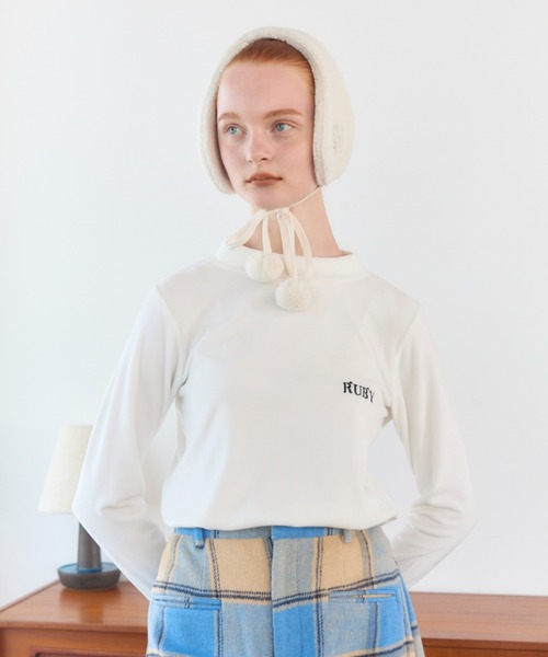 RUBY AND YOU（ルビーアンドユー）の「ベロアハイネックカットソー（Tシャツ/カットソー・レディース・オフホワイト/ブラック・FREE）」の8枚目の写真