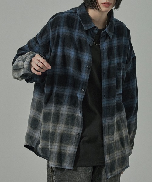 Alfred Alex（アルフレッドアレックス）の「【Alfred Alex】Gradient Checkered Shirt/グラデーションチェックシャツ（シャツ/ブラウス・メンズ・ブラック/ネイビー/レッド/イエロー/グレー/ブラウン/ブラウン系・M/L/S）」の5枚目の写真