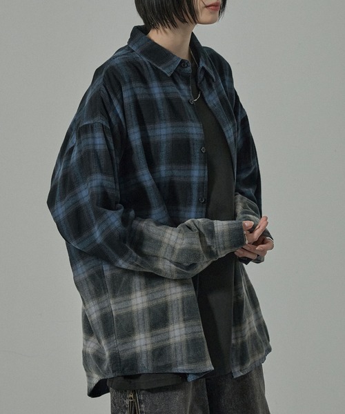 Alfred Alex】Gradient Checkered Shirt/グラデーションチェックシャツ