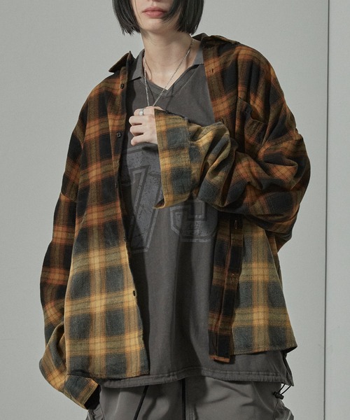 セール】【Alfred Alex】Gradient Checkered Shirt/グラデーション
